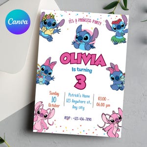 Stitch Birthday Invitation Editable Template, Canva Editable Birthday Invitation, Stitch Birthday Party Invitation, Invite Canva Template