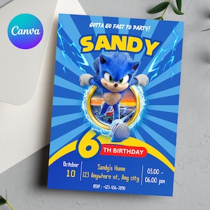 Editable Sonic Birthday Invitation, Sonic The Hedgehog Birthday Invitation, Editable Sonic, Printable Birthday Invitations, Sonic Template