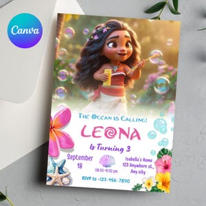 Baby Moana Geburtstagseinladung, bearbeitbare digitale Hawaiian Moana Geburtstag einladen, Kinder Thema Party Einladung, digitale Baby Moana Vorlage