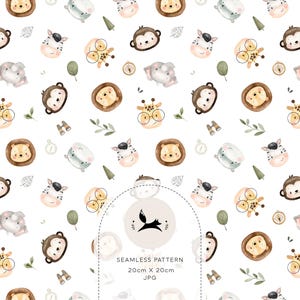cute safari faces pattern, cute jungle, Seamless Fabric Design, Repeat Tile, Pattern, Seamless Fabric Design, Repeat Tile,  baby pattern