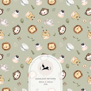 Cute safari faces pattern, cute jungle, Seamless Fabric Design, Repeat Tile, Pattern, Seamless Fabric Design, Repeat Tile,  baby pattern,