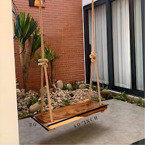 Handmade Wooden Swing Seat | Rustic Hanging Porch Swing with Rope | Solid Wood Garden Swing | Outdoor Swing for Adults & Kids | 40&quot; Bench
