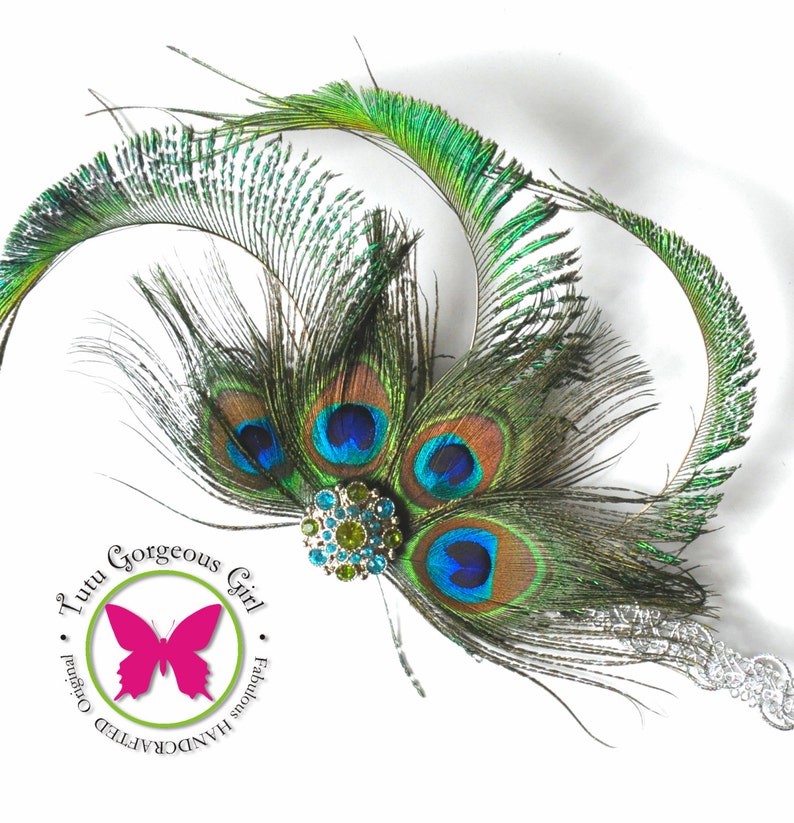 Peacock Feather Headpiece With Silver Jewel Rhinestone Etsy