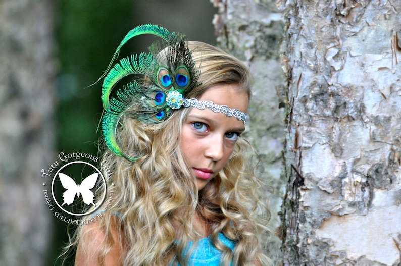 Peacock Feather Headpiece with Silver Jewel Rhinestone Etsy