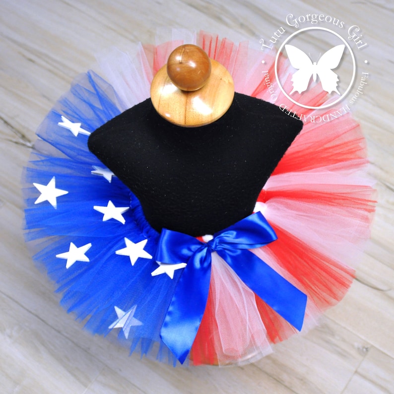 White and Blue Patriotic USA Tutu Skirt 4th of July Accessory Adult Red