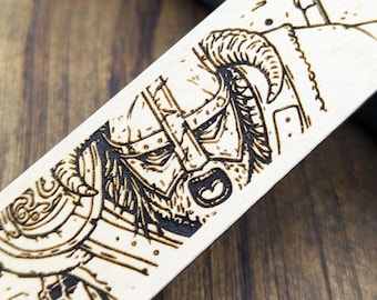 Segnalibro in legno Dragonborn o Dovahkiin dalla serie Skyrim Elder Scrolls RPG fantasy