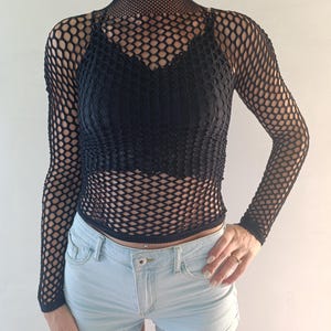 Black gothic fishnet top mesh top goth long sleeve fairy grunge bustier top punk clothing