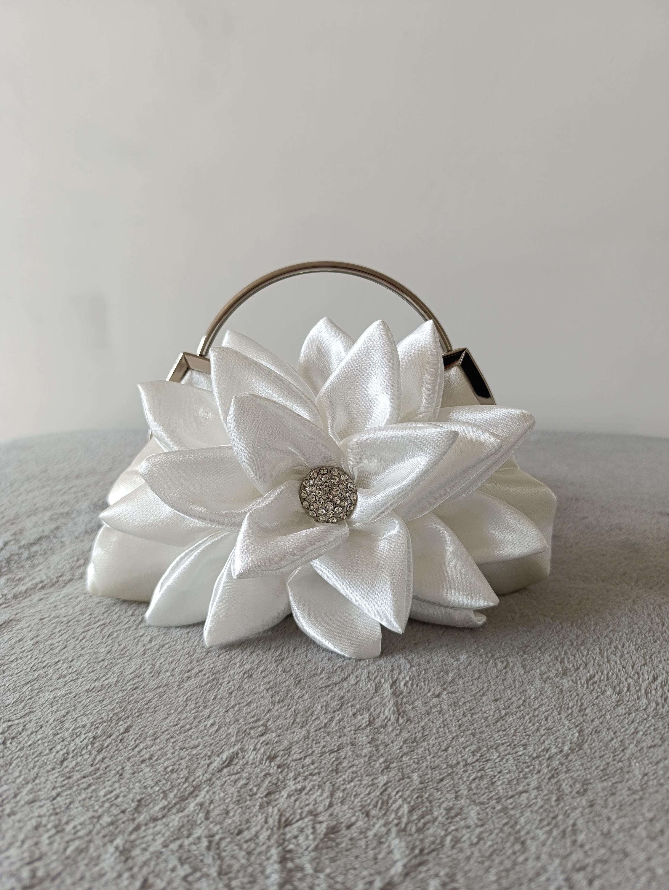 Wedding clutch White bridal clutch Elegant party clutch for bride or bridesmaids Big flower clutch