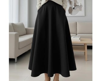 Black wool skirt Long custom made skirt with pockets Customized Winter maxi skirt Flared Circle skirts