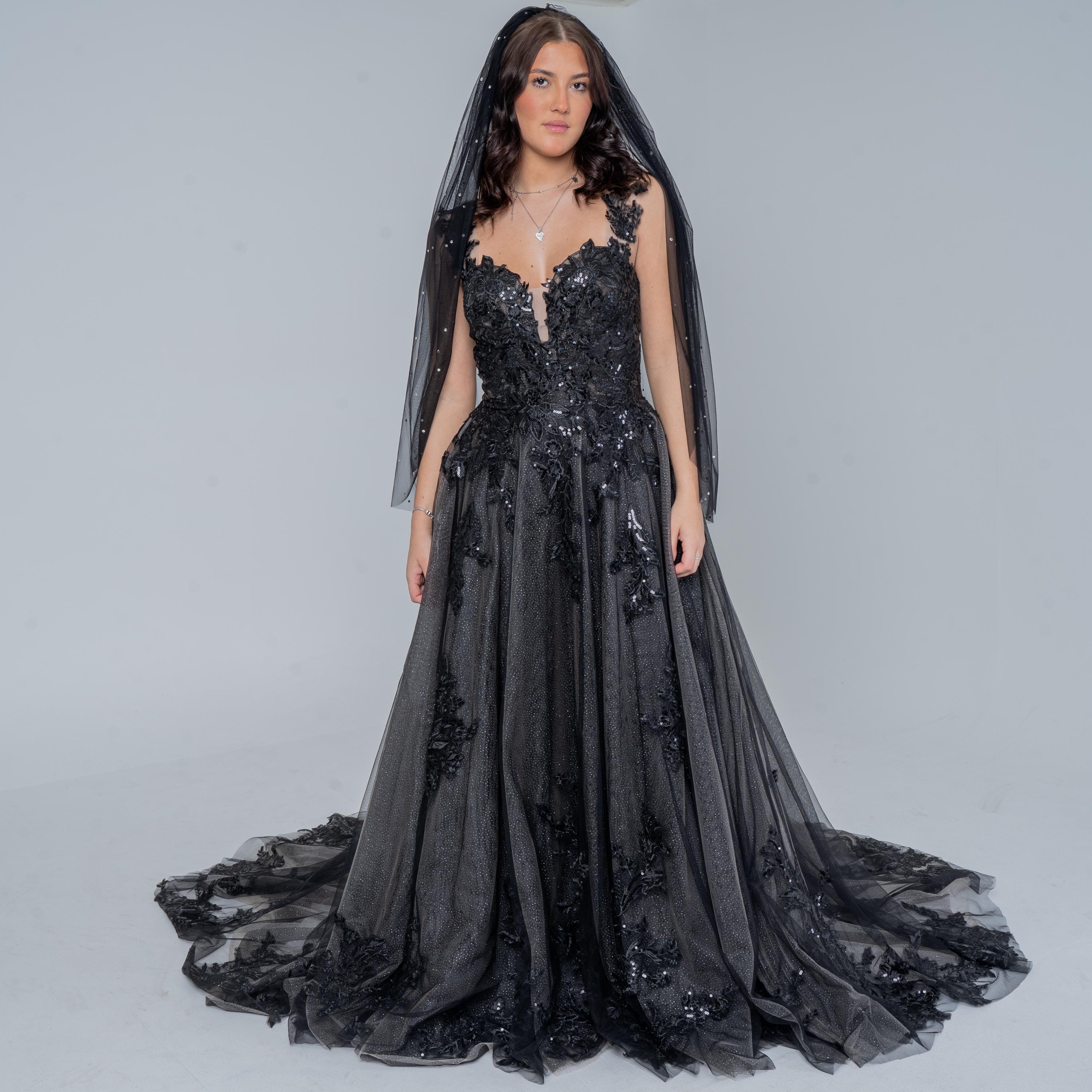 Black Wedding Dress Bridal Gown Gothic Lace Wedding Dress Black Bridal ...