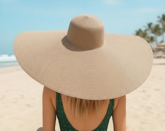 Sombrero de ala ancha para mujer, sombreros flexibles extragrandes, sombreros de paja grandes para mujer, sombrero plegable.