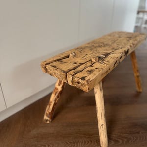Vintage Wooden Bench | Early 20th Century | Rustic Handcrafted Stool