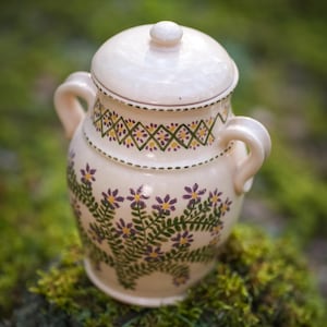 Vintage Lithuanian Ceramic Pot by M. Rutkauskas | Hand-Painted Floral Motif | Artistic Pottery