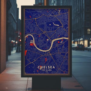 Chelsea London kaartposter – moderne stadskaart muurkunst, digitale download, png