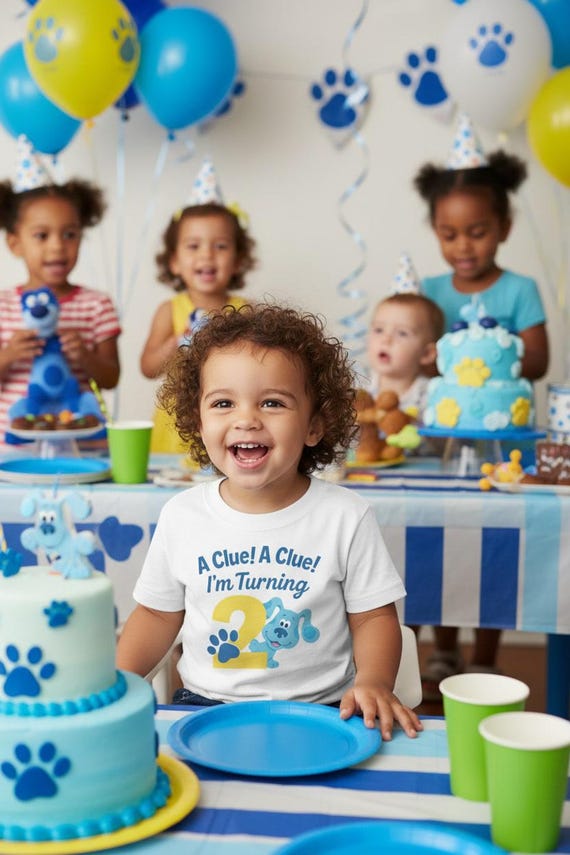 A Clue! A Clue! I'm Turning 2 – Blue's Clues Birthday Shirt - Toddler Birthday Outfit – Blue Paw Print Tee – 2nd Birthday Party Shirt