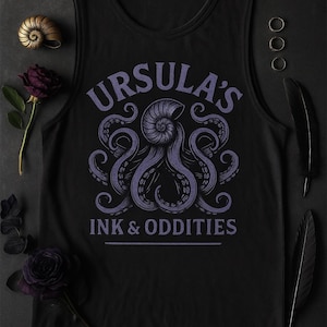 Ursula’s Ink & Oddities – Black Muscle Tee | Tattoo Parlor Inspired Disney Villain Shirt