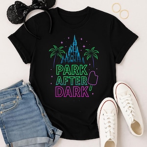 Park After Dark Tee – Neon Disney Shirt, After Hours Theme Park Vibes, Castle Glow Graphic, Unisex T-Shirt for Disneyland / World  Lovers