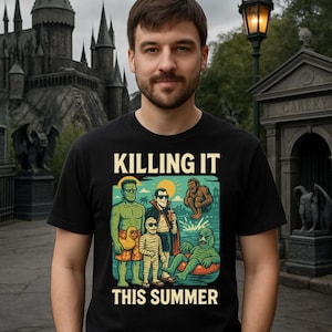 Killing It This Summer Shirt – Dark Universe Inspired Tee | Funny Horror Beach Shirt | Universal Monsters Vacation Shirt | Spooky Summer Tee