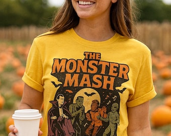 The Monster Mash Shirt | Vintage Halloween Graphic Tee | Classic Monsters Dance Party T-Shirt | Retro Spooky Season Top