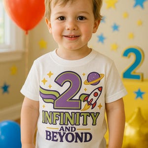 Toy Story Inspired 2nd Birthday Shirt • &quot;2 Infinity and Beyond&quot; Toddler Tee • Buzz Lightyear Theme • Second Birthday Outfit