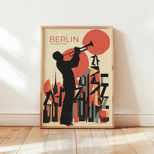 Poster Berlin Jazzfest 1989 – art mural jazz vintage – impression festival de musique Mid-Century – décoration trompettiste – sans cadre