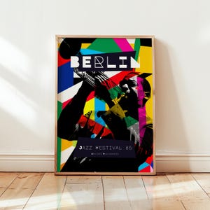 Manifesto del Berlin Jazz Festival 1985 – Arte murale jazz colorata – Stampa musicale vintage – Decorazione musicale pop art moderna – Senza cornice