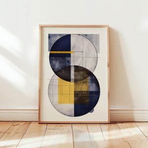 Vintage Bauhaus Poster – Modernist Art Print – Abstract Yellow & Navy Bauhaus Wall Decor – Modern Minimalist Architecture – Unframed