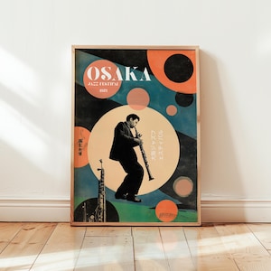 Manifesto dell'Osaka Jazz Festival del 1971 – Stampa jazz giapponese vintage, musica retrò da parete, poster di un sassofonista