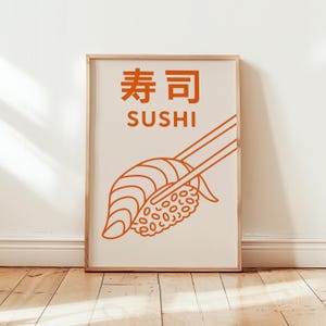 Minimalist Sushi Poster – Japanese Food Wall Art – Modern Line Art Kitchen Print – Unframed