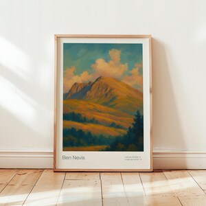 Ben Nevis Mountain Poster – Highland Landscape Print – Scottish Nature Wall Art – Painterly Sunset Mountain View – Unframed Print