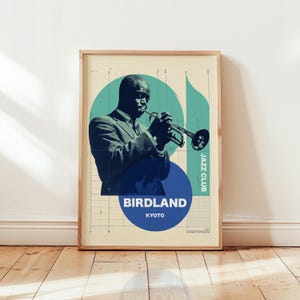 Birdland Jazz Club Kyoto Poster – Vintage Trumpet Player Wall Art – Retro Jazz Music Print – Music Lover Home Decor