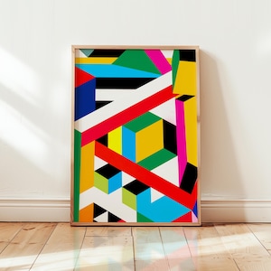 Ednar Hagar Modernist Geometric Poster – Colorful Abstract Wall Art – Mid-Century Inspired Design – Bold Optical Print – Unframed