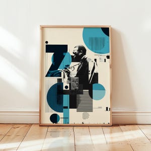 Poster della leggenda del jazz – Arte murale jazz modernista – Stampa astratta in stile Blue Note – Decorazione grafica del musicista – Senza cornice