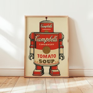 Poster del robot Campbell's Soup – Stampa pop art retrò – Robot della lattina di zuppa di pomodoro – Decorazione da parete per cucina in stile vintage – Senza cornice