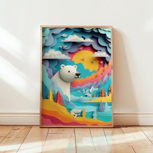 Arctic Polar Bear Print: Modern Rainbow Nursery Art