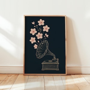 Poster Blossom pour phonographe - oeuvre d'art murale vintage pour tourne-disque - impression de musique florale - décoration esthétique romantique - sans cadre