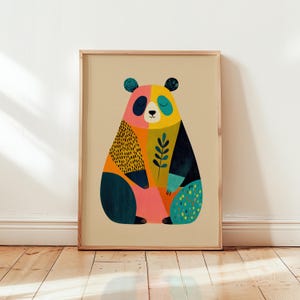 Zen Panda Wall Art – Modern Nursery Animal Print – Abstract Geometric Panda Poster – Cute Kids Room Decor – Unframed Print