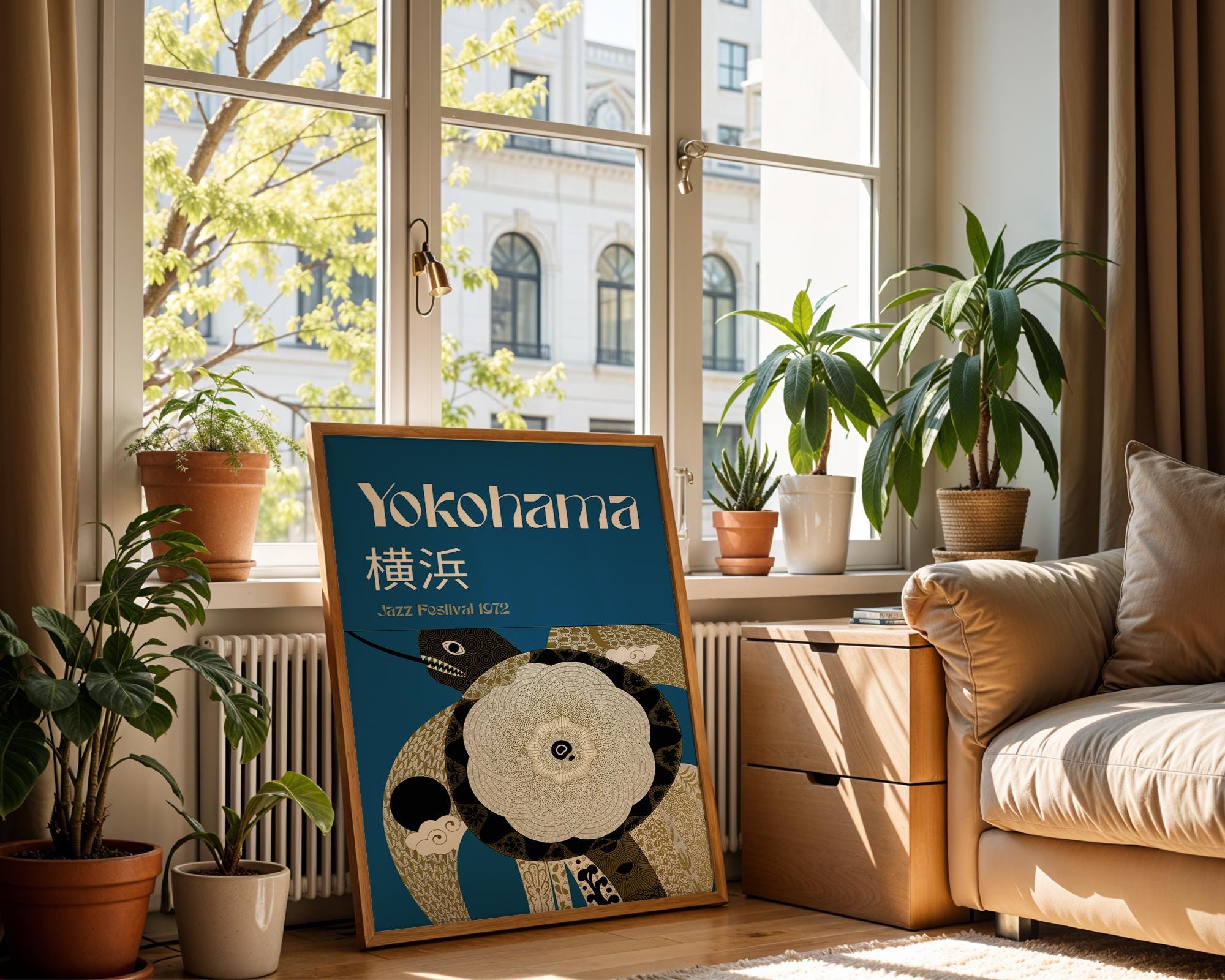 浮世絵 vintage poster A4サイズ 歌川豊国 ポスター 忍者錦絵 見立三幅対 月 児雷也