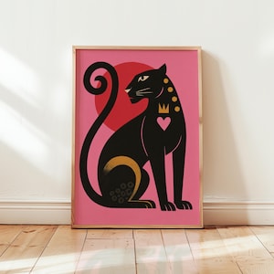 Black Panther Poster – Retro Pop Art Cat Print – Bold Pink Wall Art – Modern Graphic Jungle Decor – Unframed