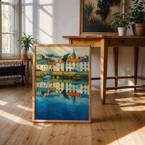 East Neuk Harbour Poster – Fife Coastal Village Wall Art – Scottish Seaside Print – Reflections Landscape Decor – Unframed
