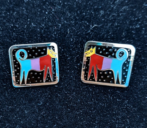 Laurel Burch "Night Dog" Signed Post Earrings - image 1