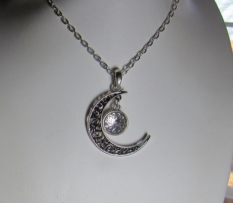 Crescent Moon With Stainless Steel Chain Necklace
