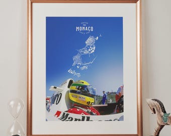 F1モナコポスター、ヴィンテージF1ウォールアート、セナとマンセル