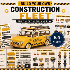 Baufahrzeug-Bausatz zum Ausdrucken für Kinder: Baue deinen eigenen LKW! Bauprojekt zum Thema Baustelle – Kostenlose Bastelvorlage (PDF/PNG)