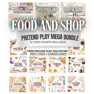 Food Shop Pretend Play Mega Bundle Printable for Kids | Cafe, Bakery, Grocery, Pizza, Ice Cream Dramatic Play PDF