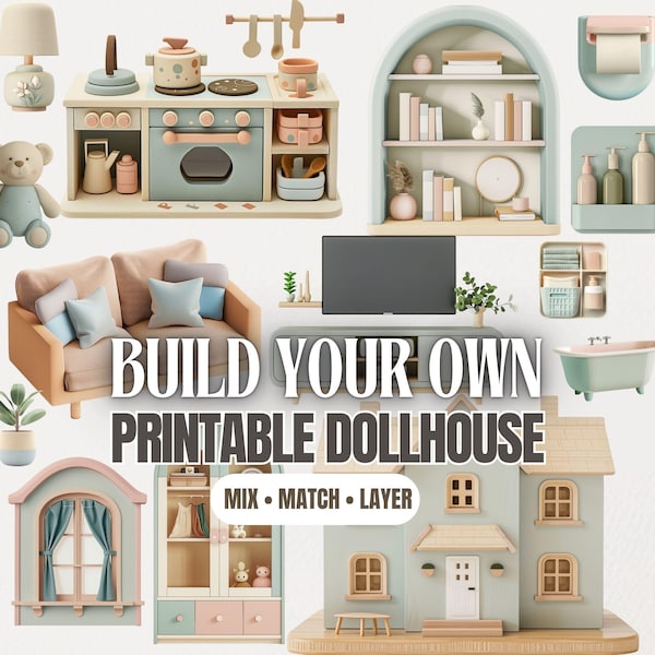 Printable Dollhouse Front View | DIY Paper Dollhouse with Furniture & Walls | Pretend Play Activity for Kids PDF