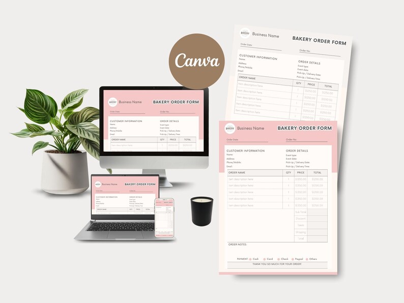 Bakery Order Form Template Canva Editable for Home Bakers and Cottage ...