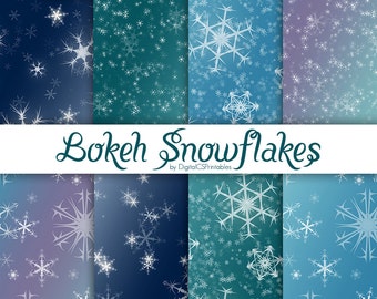 Snowflake digital paper blue Christmas digital paper Winter digital paper Holiday digital paper Bokeh digital paper digital Christmas paper