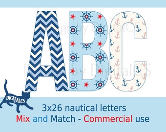 Digital alphabet letters Digital letters Clip art alphabet Clip art letters Commercial use Nautical red blue white clipart