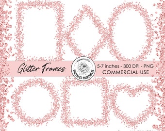 Rose gold glitter frames clipart borders pink glitter confetti PNG glitter border frame invitation design Commercial use clip art